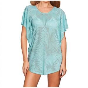 NEW J.VALDI flutter sleeve tunic cover up in aqua